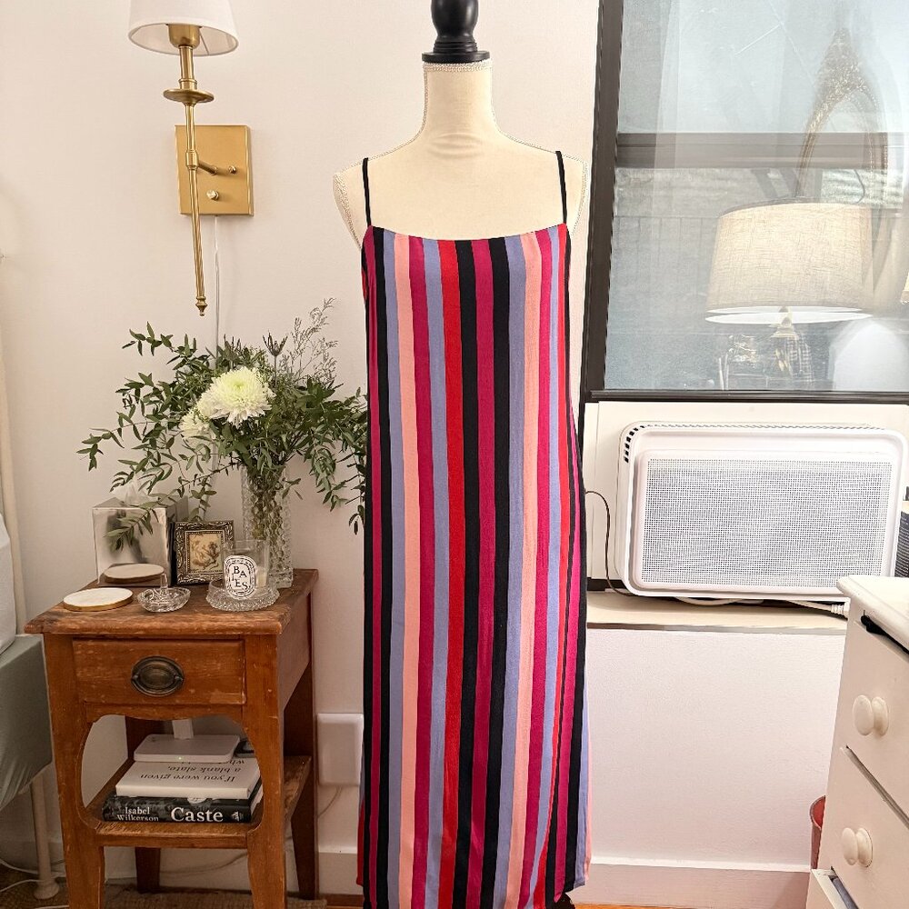 Reformation Isabel Stripe Square Neck Rosaly Crepe Tank Slip Midi Dress